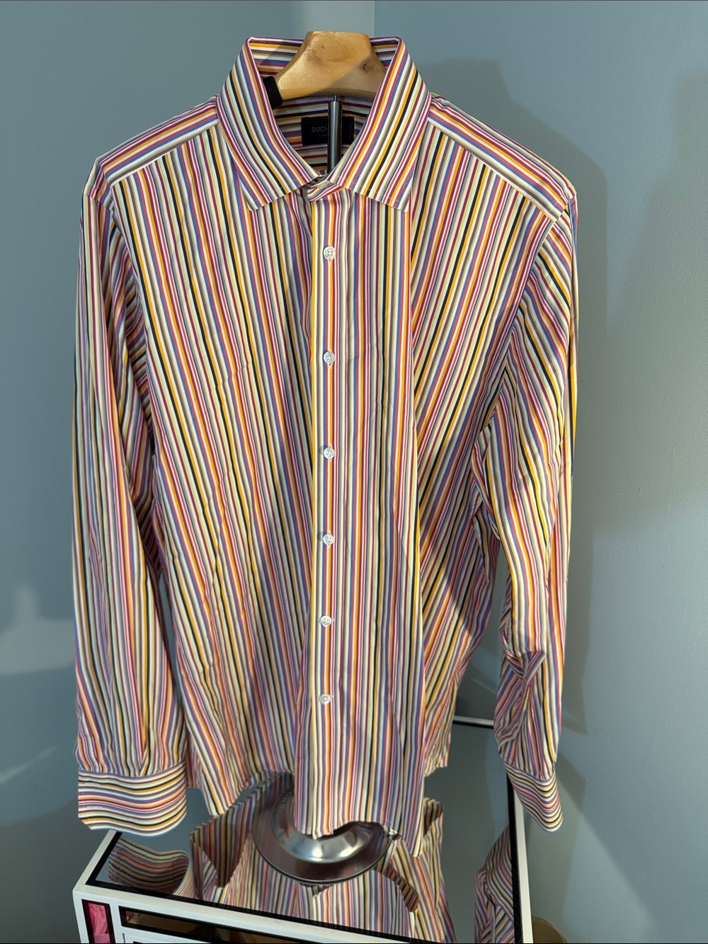 Duchamp Multicolor Vertical Stripe Dress Shirt EUC